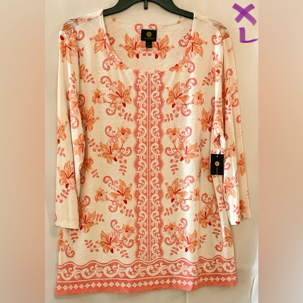 JM Collection Cream and Orange Floral Tunic